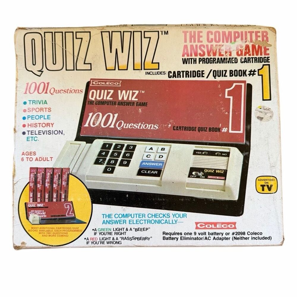 Vintage 1978 Coleco Quiz Wiz Electronic Trivia Game Tested Working W/ Box Book 1